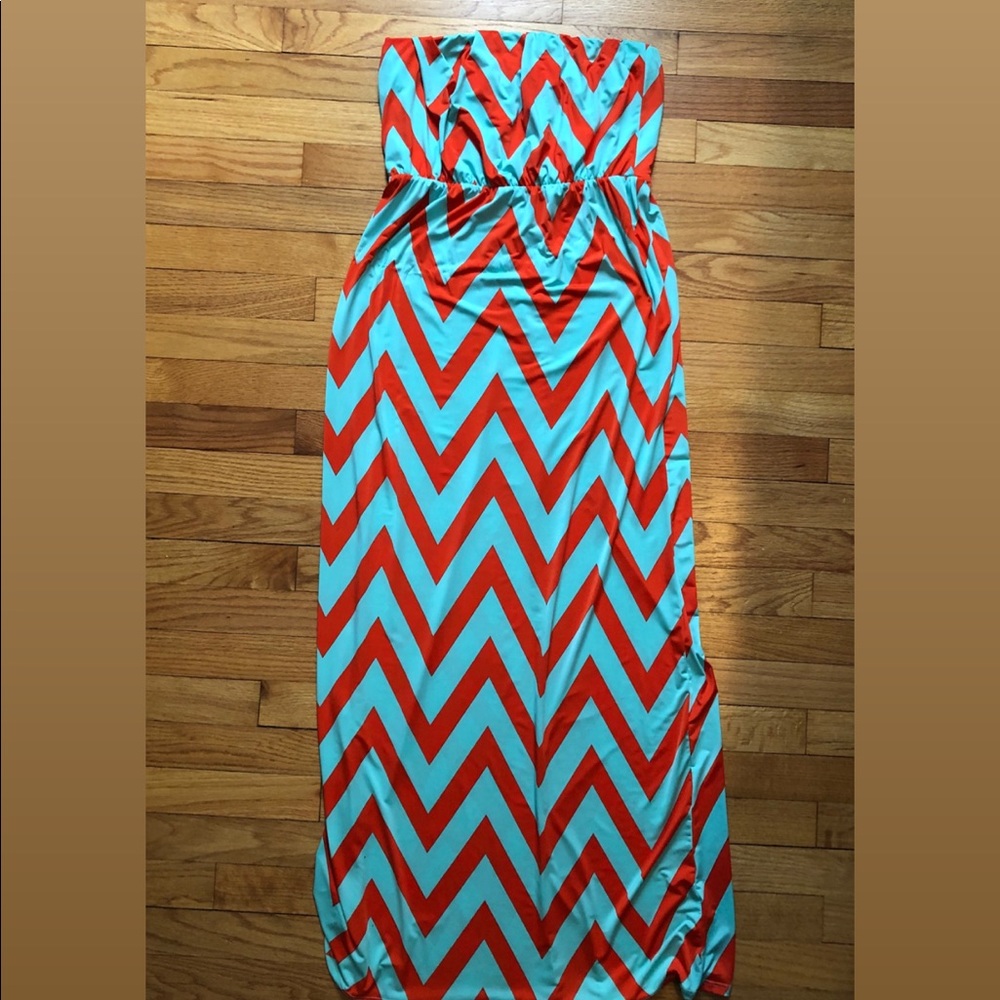 Strapless Chevron Maxi Dress